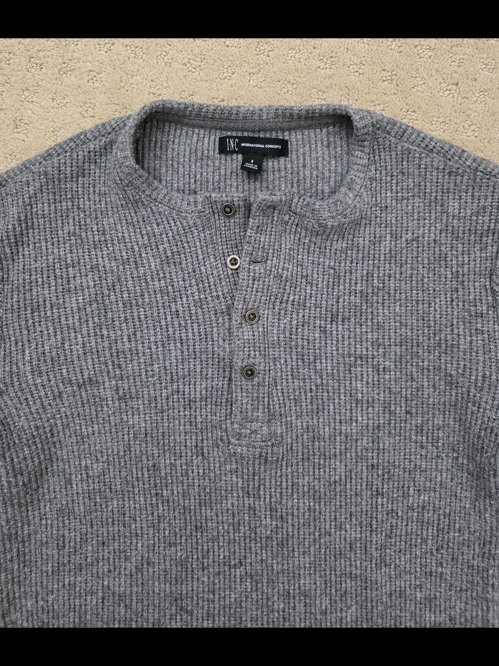 Grey Ribbed Henley Sweater - Picture 2 of 4